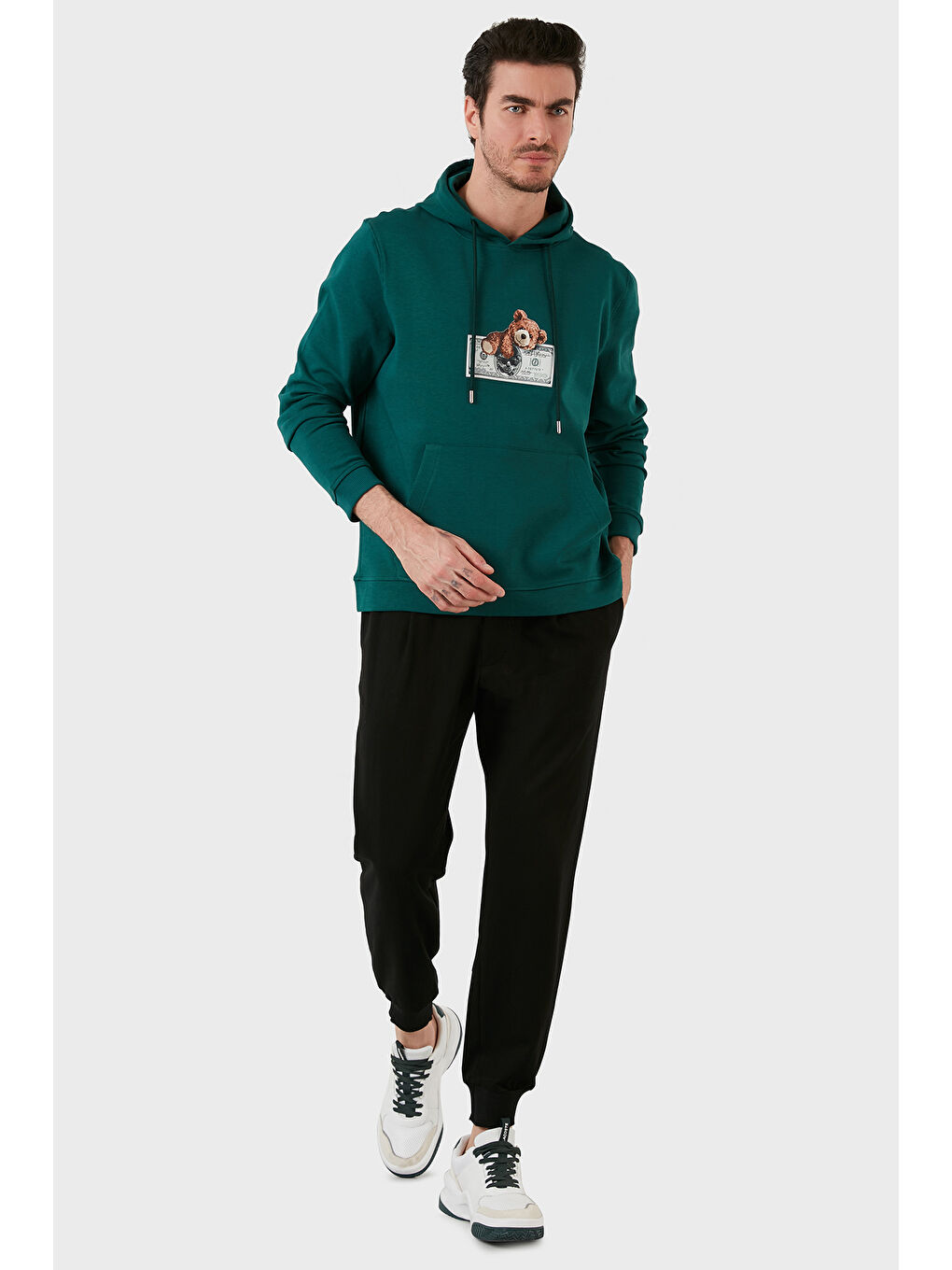 Petrol Pamuklu Regular Fit Baskılı Kanguru Cepli Kapüşonlu Sweat 6141004B-3