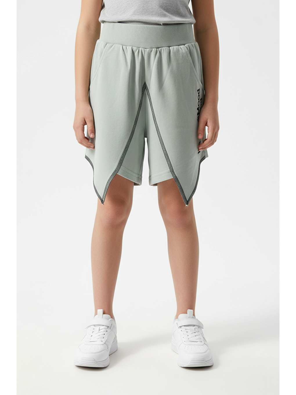 Gri Kız Çocuk Mood It S A Good Nakışlı Şort