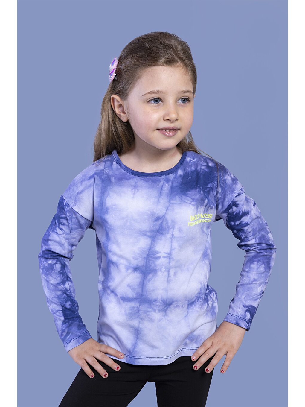 Lacivert Kız Çocuk Batik Desenli Tişört-2