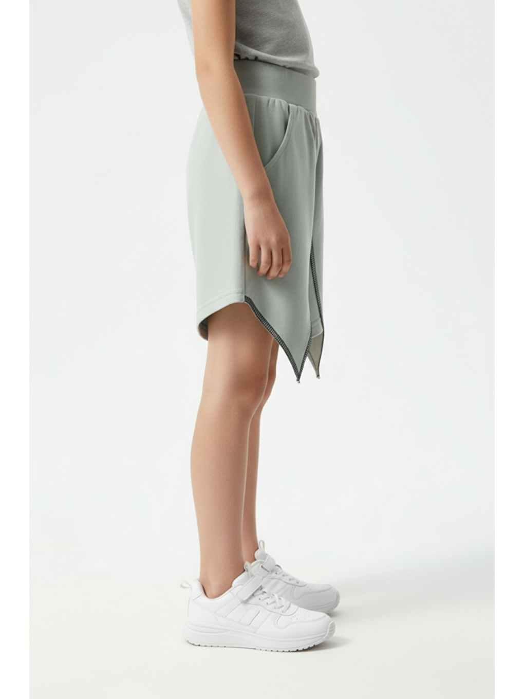 Gri Kız Çocuk Mood It S A Good Nakışlı Şort-1