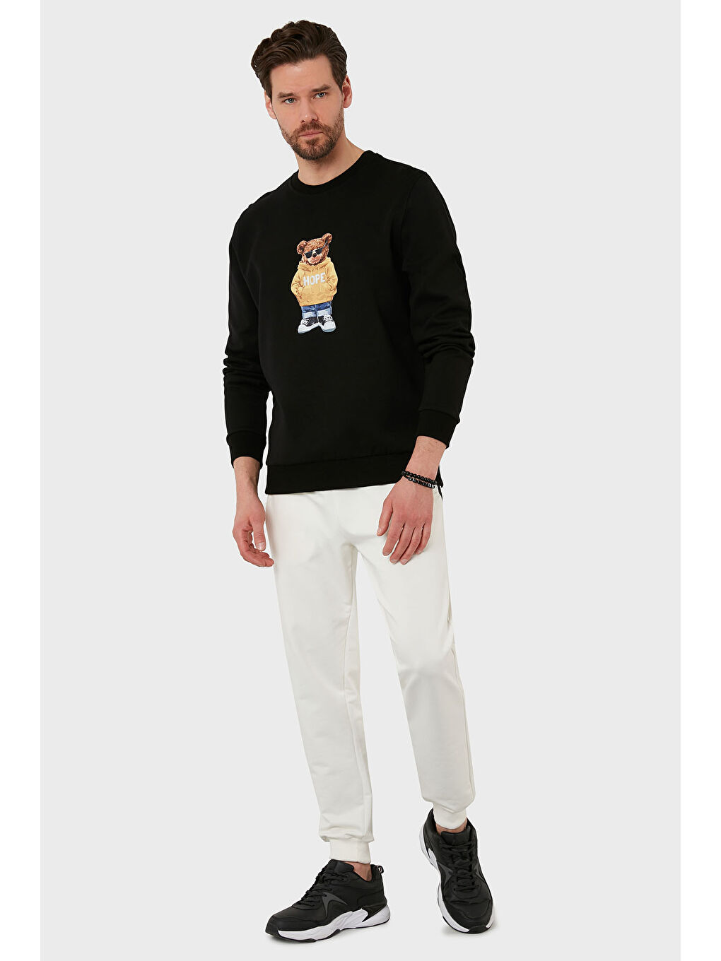 Siyah Baskılı Pamuk Karışımlı Regular Fit Bisiklet Yaka Sweat 6141002B-1