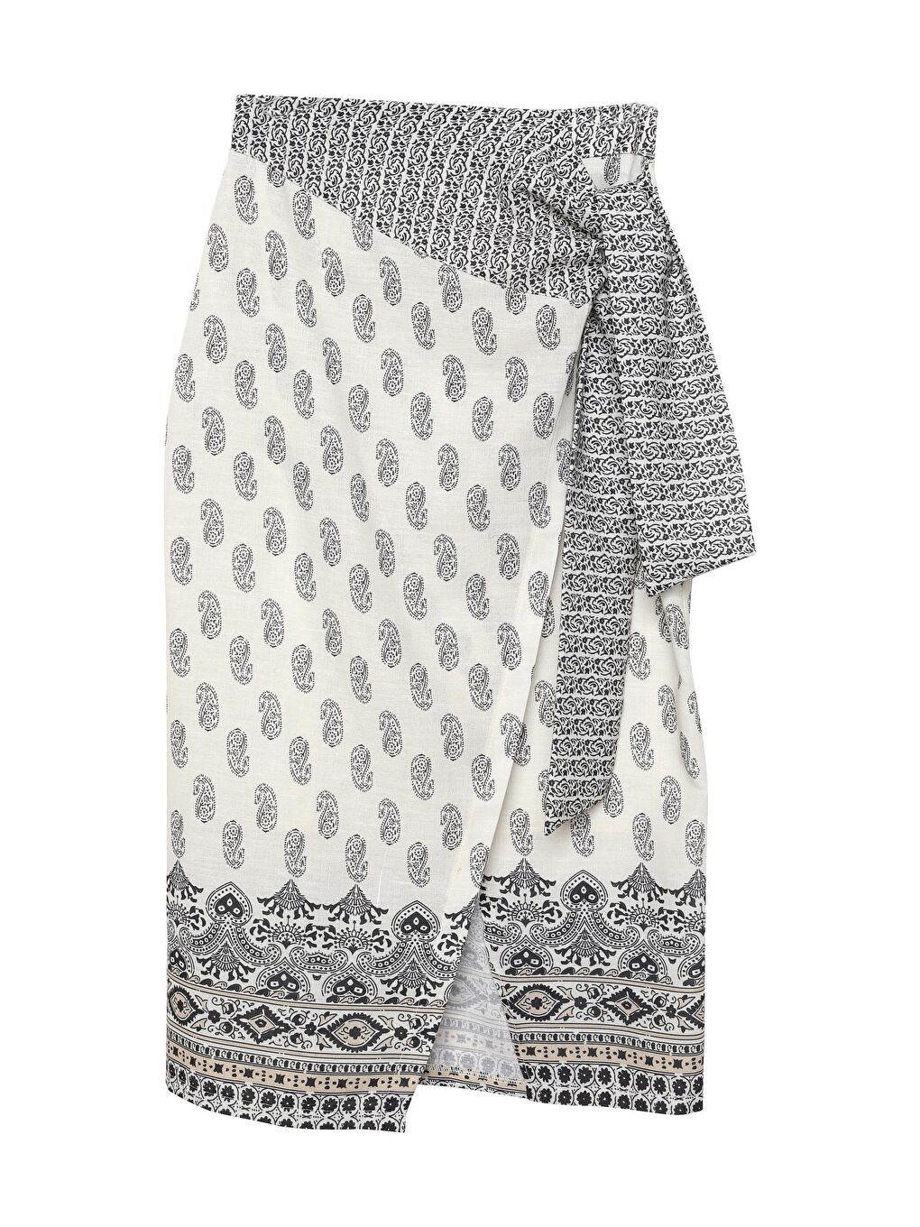 Bej Desenli Anvelop Bağlama Detaylı Keten Etek Naturel-1