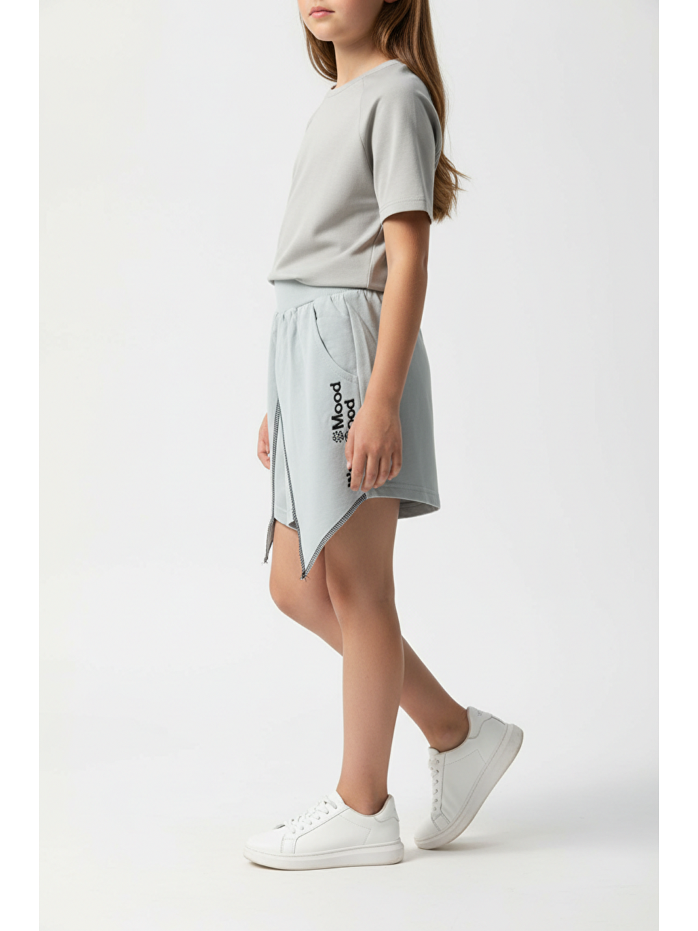 Gri Kız Çocuk Mood It S A Good Nakışlı Şort-2