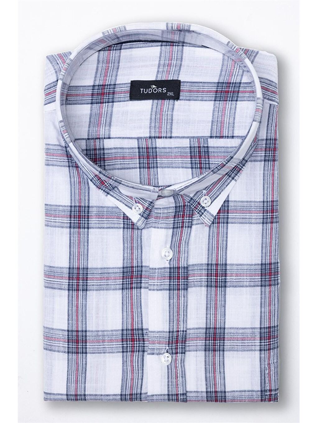 Siyah Kısa Kol Kareli Ketenli Pamuk Büyük Beden Erkek Gömlek-1