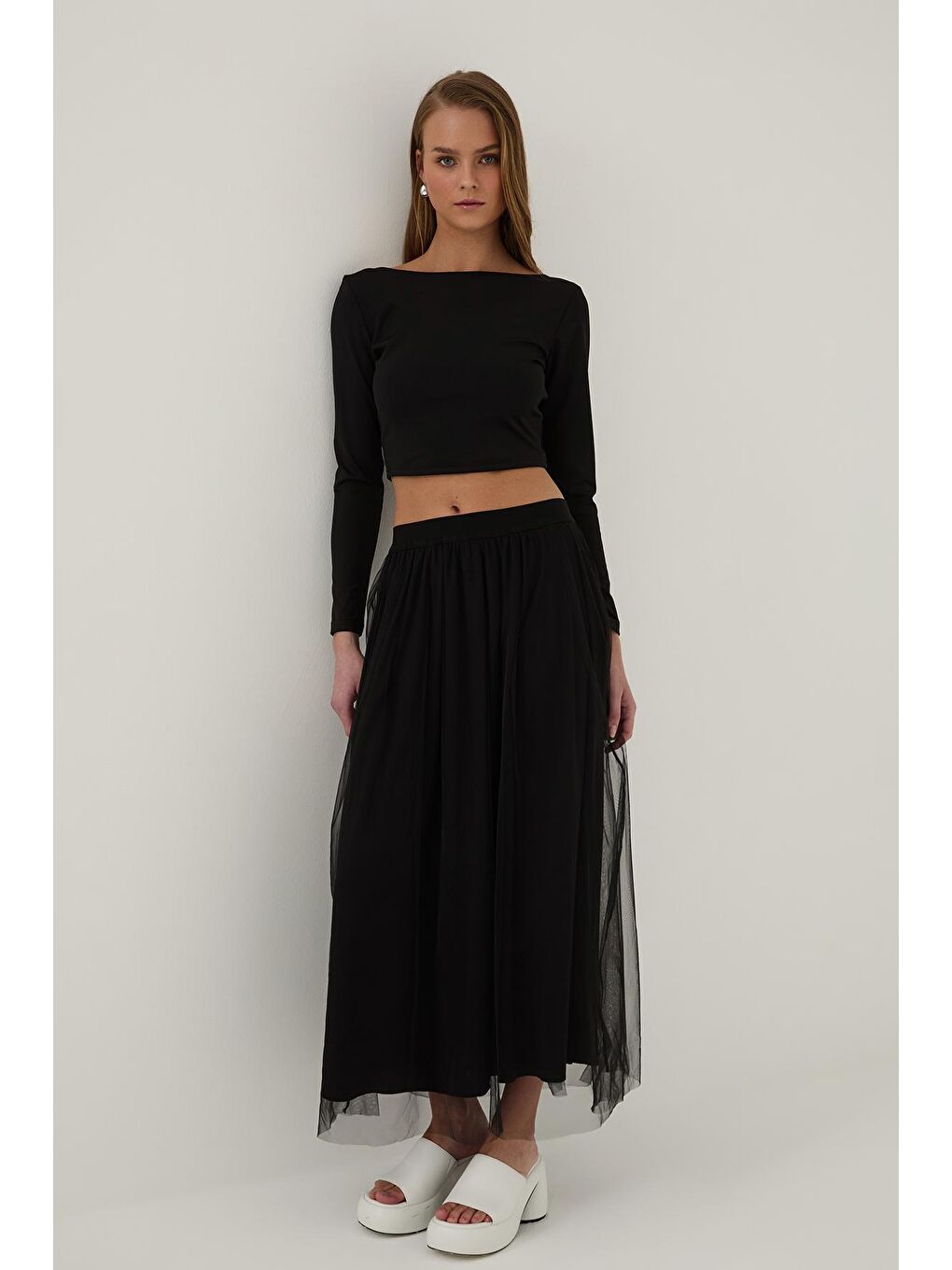 Tül Detaylı Etek Siyah