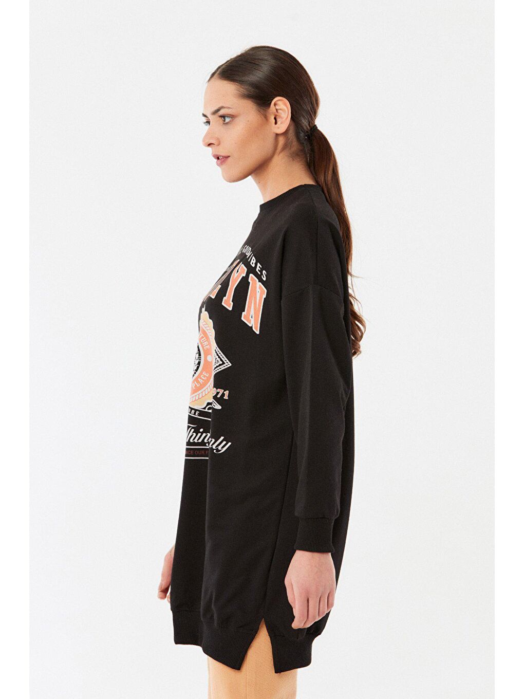 Siyah Brooklyn Baskılı Uzun Sweatshirt-2