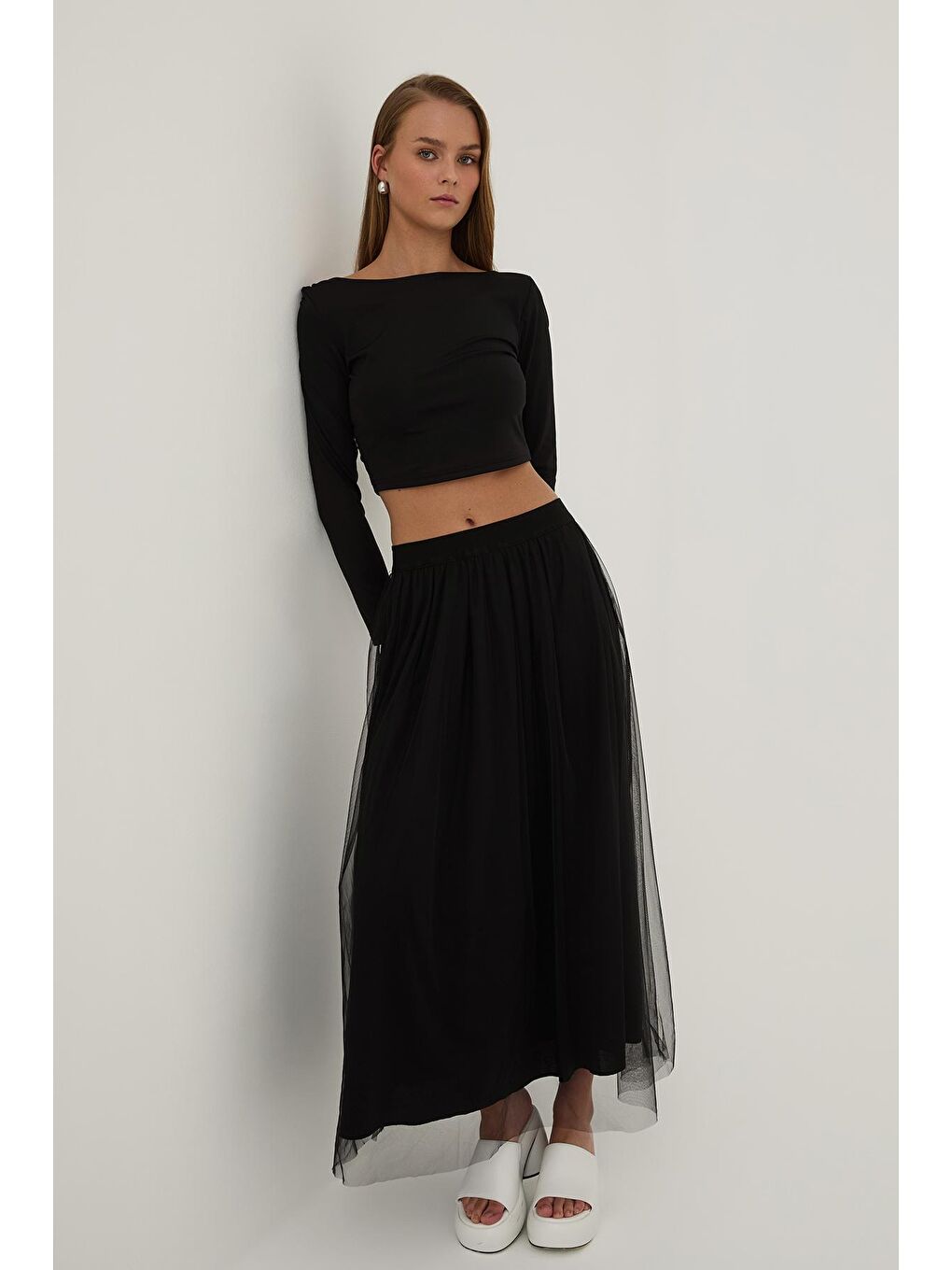 Tül Detaylı Etek Siyah-2