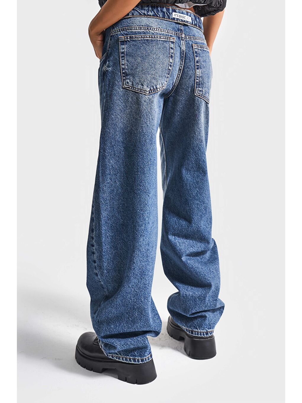 Mavi Kadın Jean Rengi 2w5-32 Baggy Balon Fit Kemer Detaylı İç Boy 81cm Tasarım Denim Jean-3