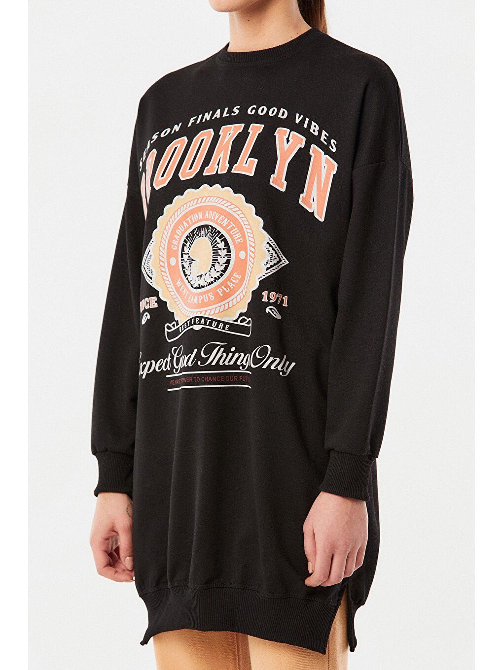 Siyah Brooklyn Baskılı Uzun Sweatshirt-3