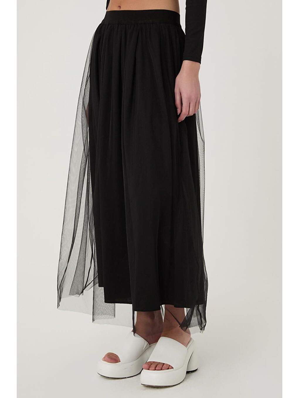 Tül Detaylı Etek Siyah-3