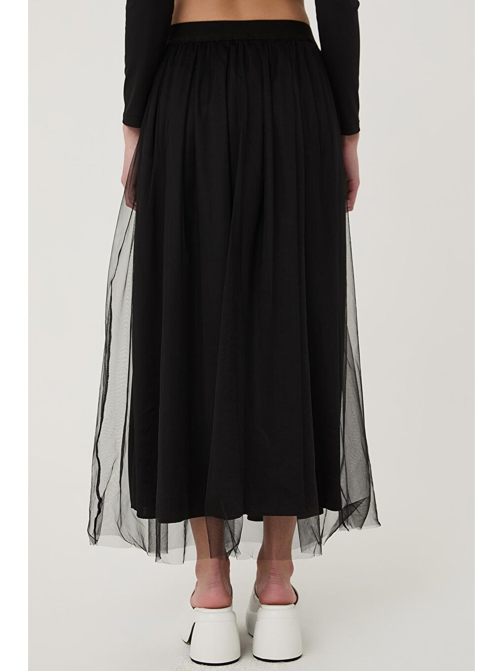 Tül Detaylı Etek Siyah-4