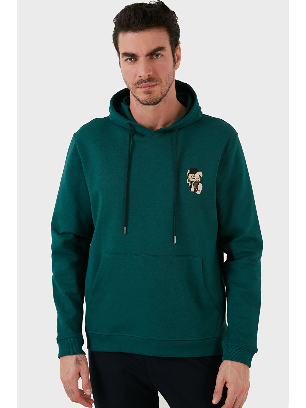 Petrol Pamuklu Regular Fit Kanguru Cepli Kapüşonlu Sweat 6141006B-2