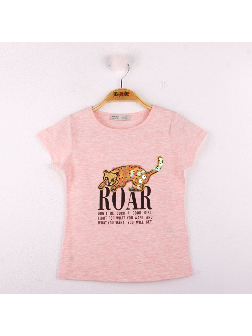 Pembe Kız Çocuk Leopar Baskılı Pullu Tişört