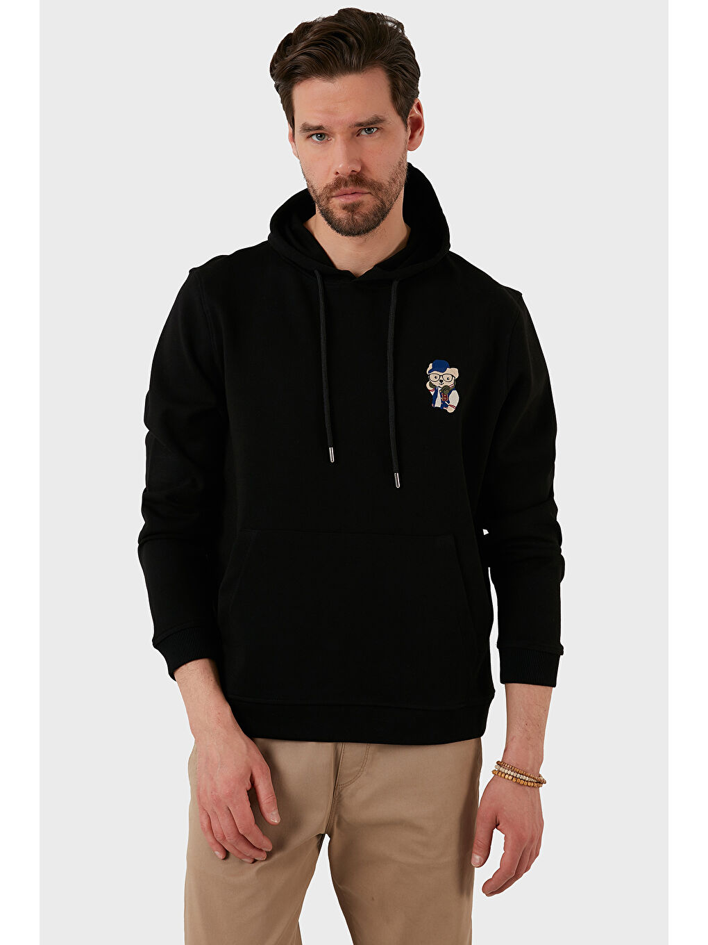 Siyah Pamuklu Regular Fit Kanguru Cepli Kapüşonlu Sweat 6141006B-2