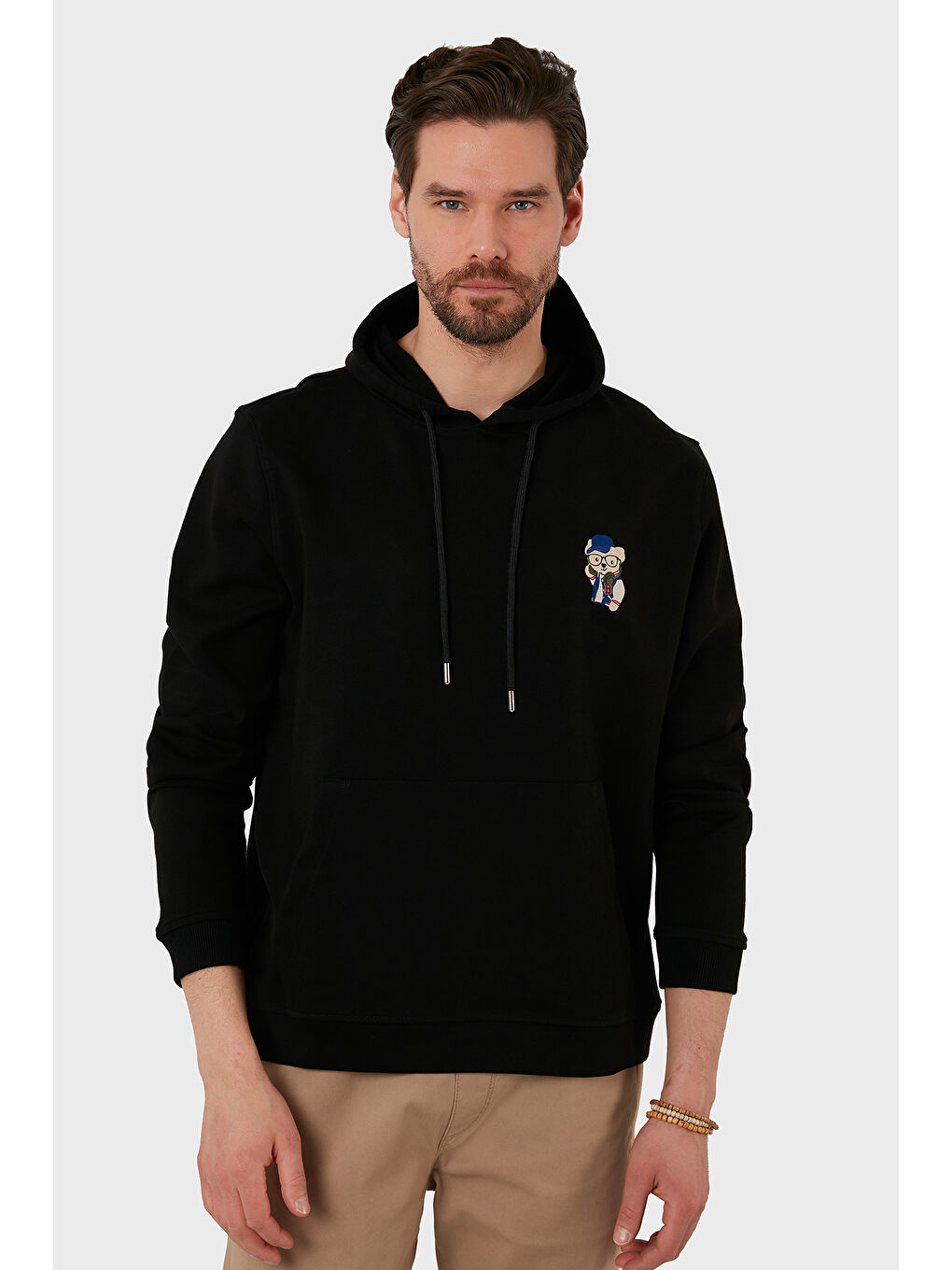 Siyah Pamuklu Regular Fit Kanguru Cepli Kapüşonlu Sweat 6141006B-4