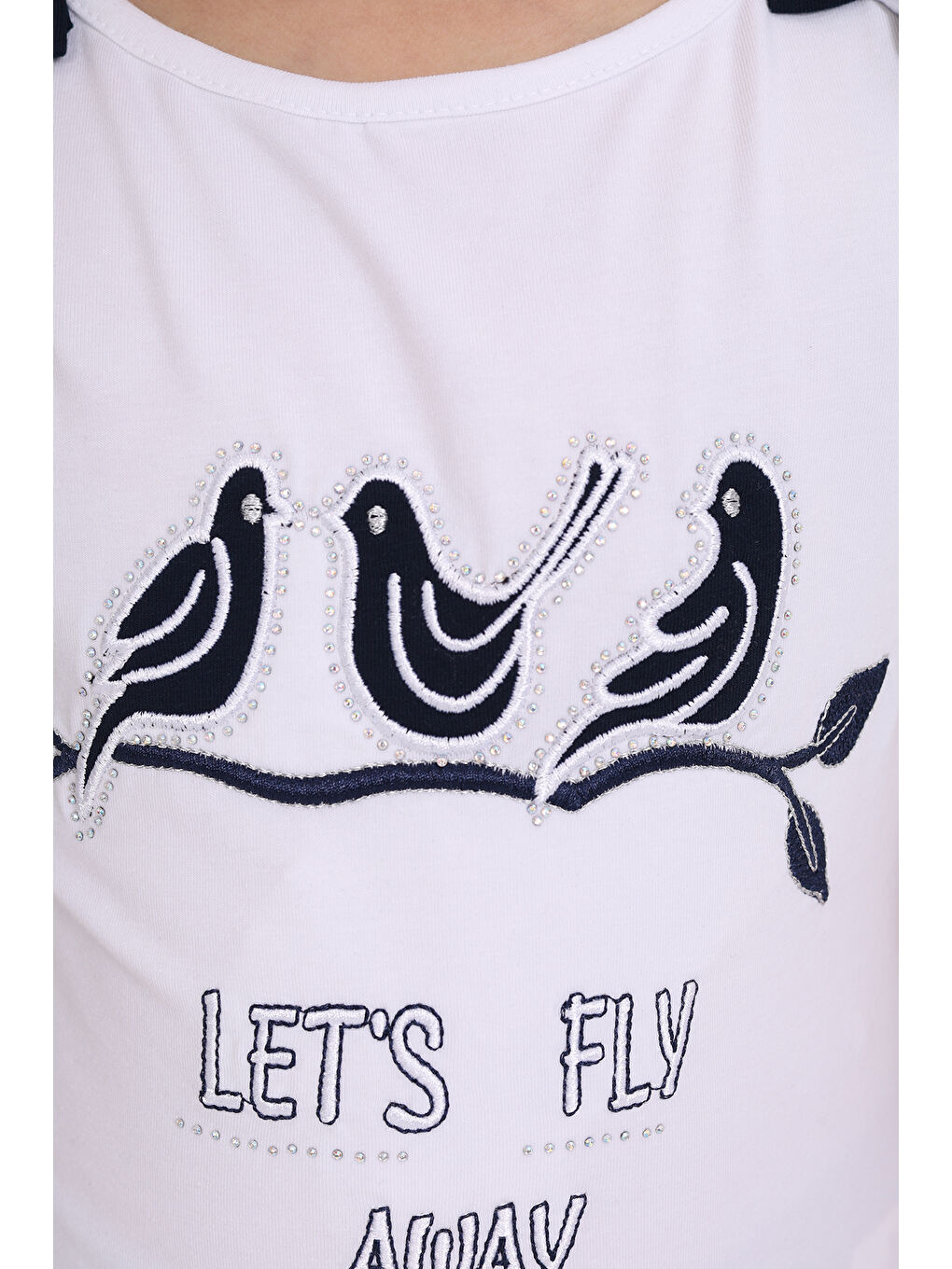 Beyaz Kız Çocuk Nakış Detaylı Tişört-4