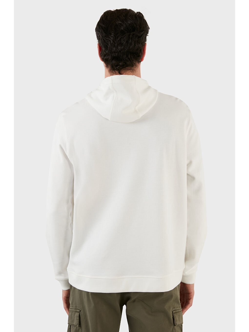 Ekru Pamuklu Regular Fit  Baskılı Kanguru Cepli Kapüşonlu Sweat 6141005B-3