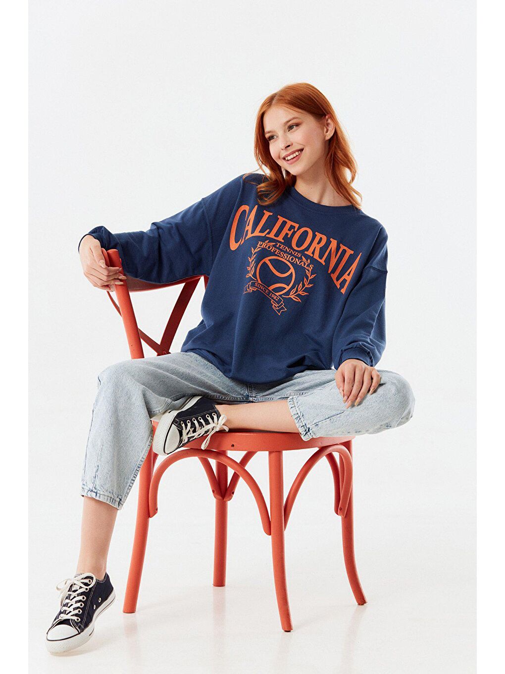 İndigo California Baskılı Bisiklet Yaka Sweatshirt