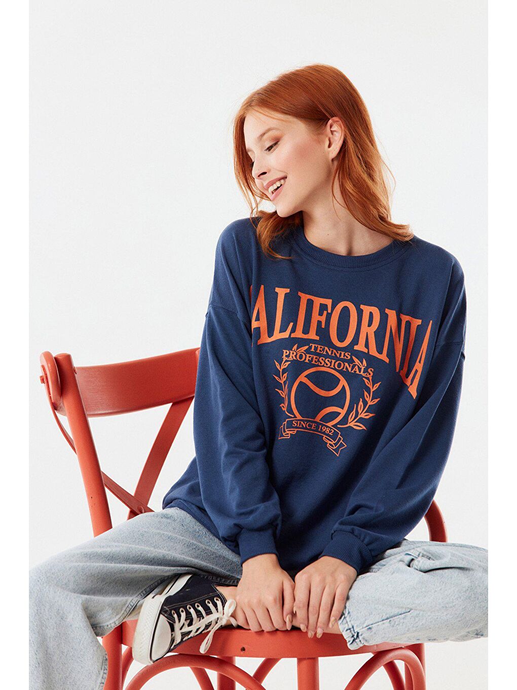 İndigo California Baskılı Bisiklet Yaka Sweatshirt-1