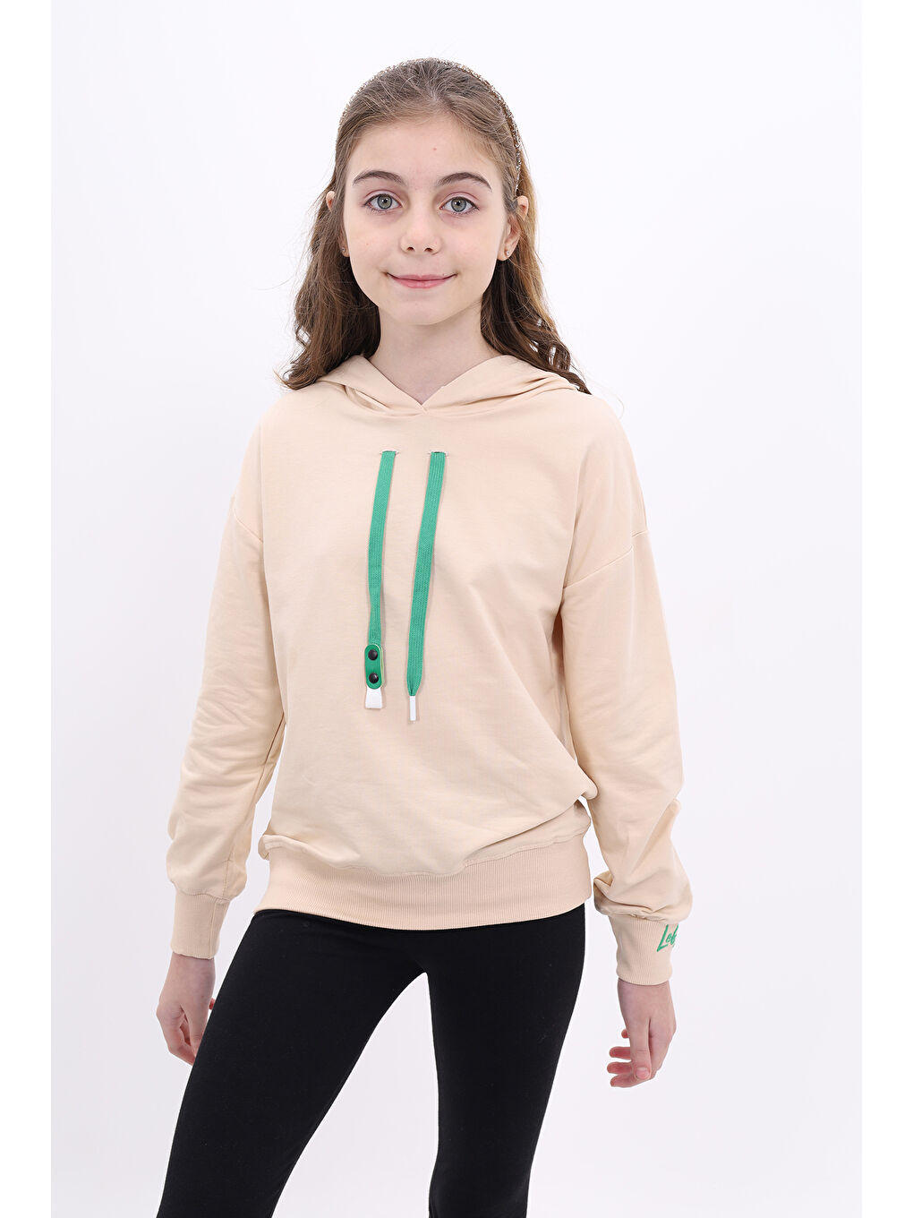 Bej Kız Çocuk Nakışlı Sweatshirt-4