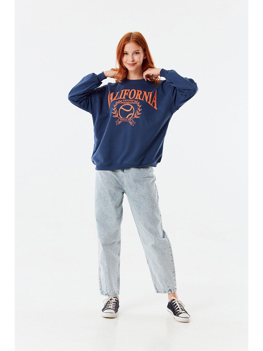 İndigo California Baskılı Bisiklet Yaka Sweatshirt-2
