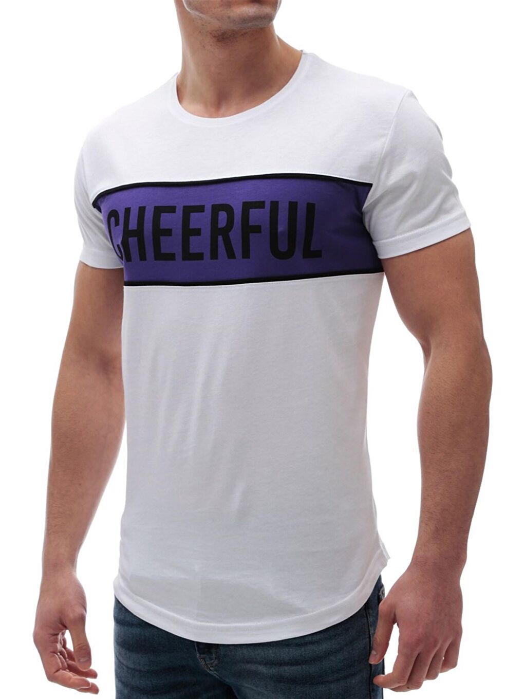 Baskılı Bisiklet Yaka Beyaz Tişört 2881-1