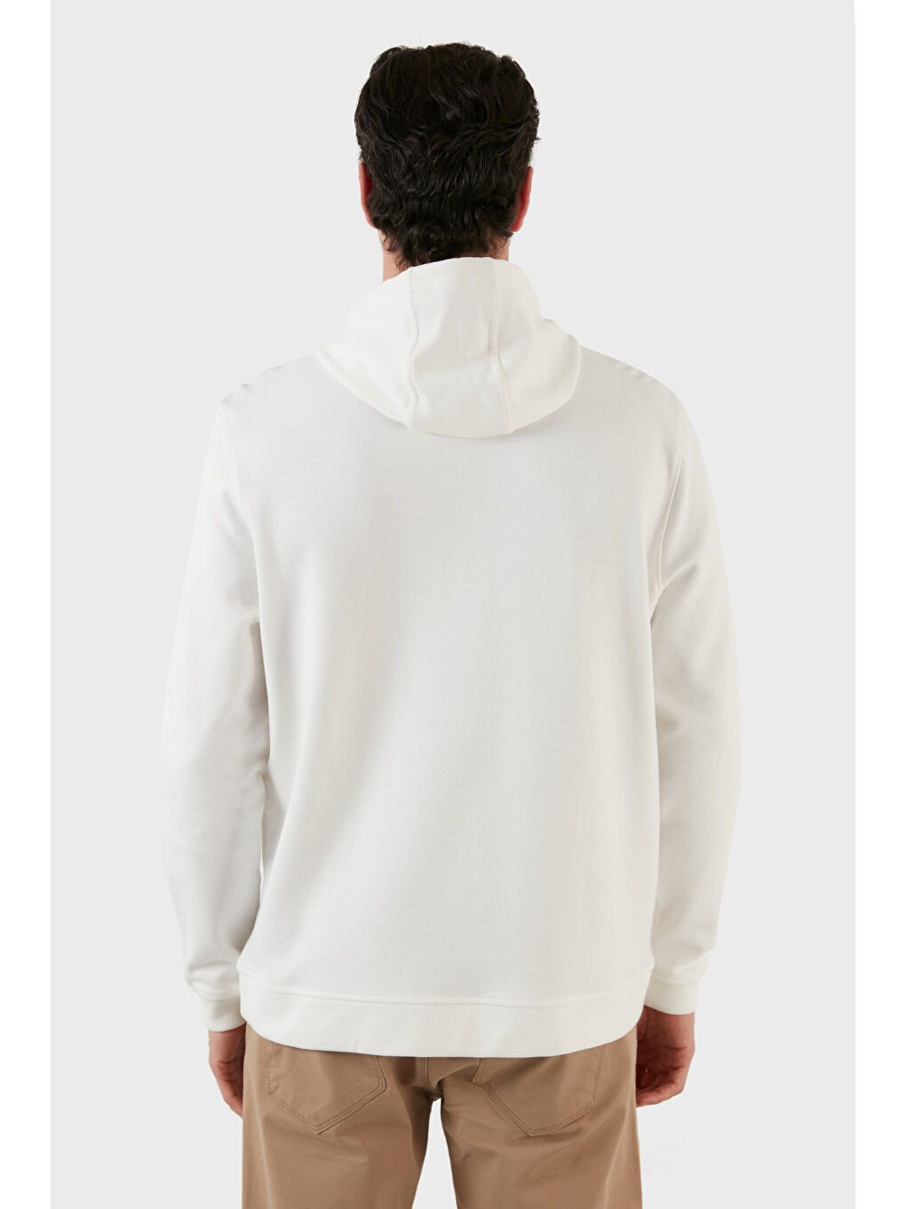 Ekru Pamuklu Regular Fit Kanguru Cepli Kapüşonlu Sweat 6141006B-3