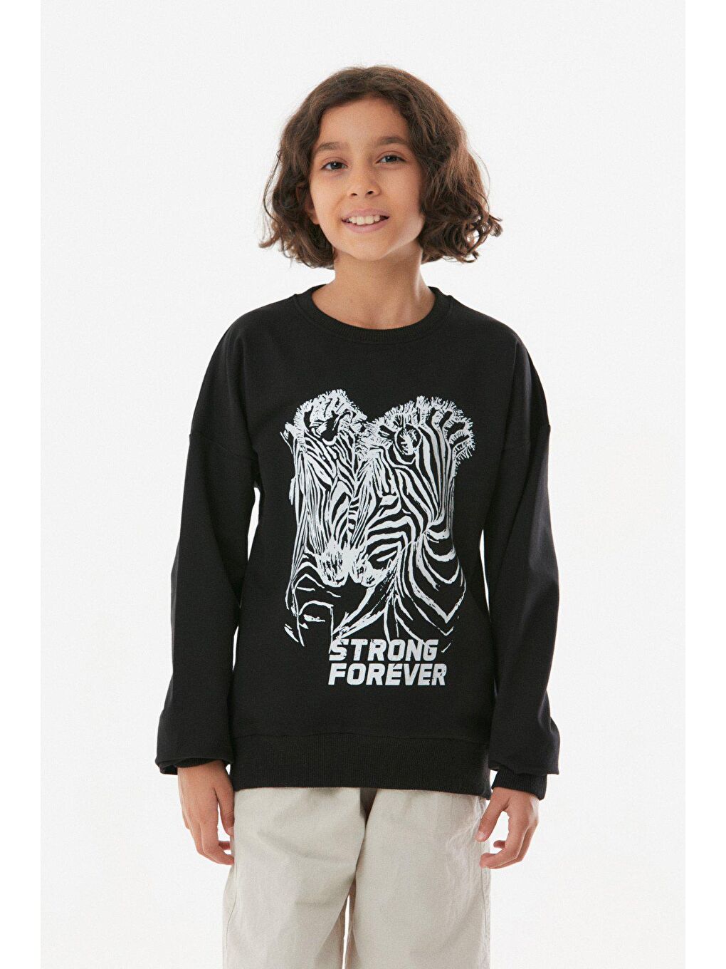 Fullamoda Siyah Zebra Baskılı Kız Çocuk Sweatshirt