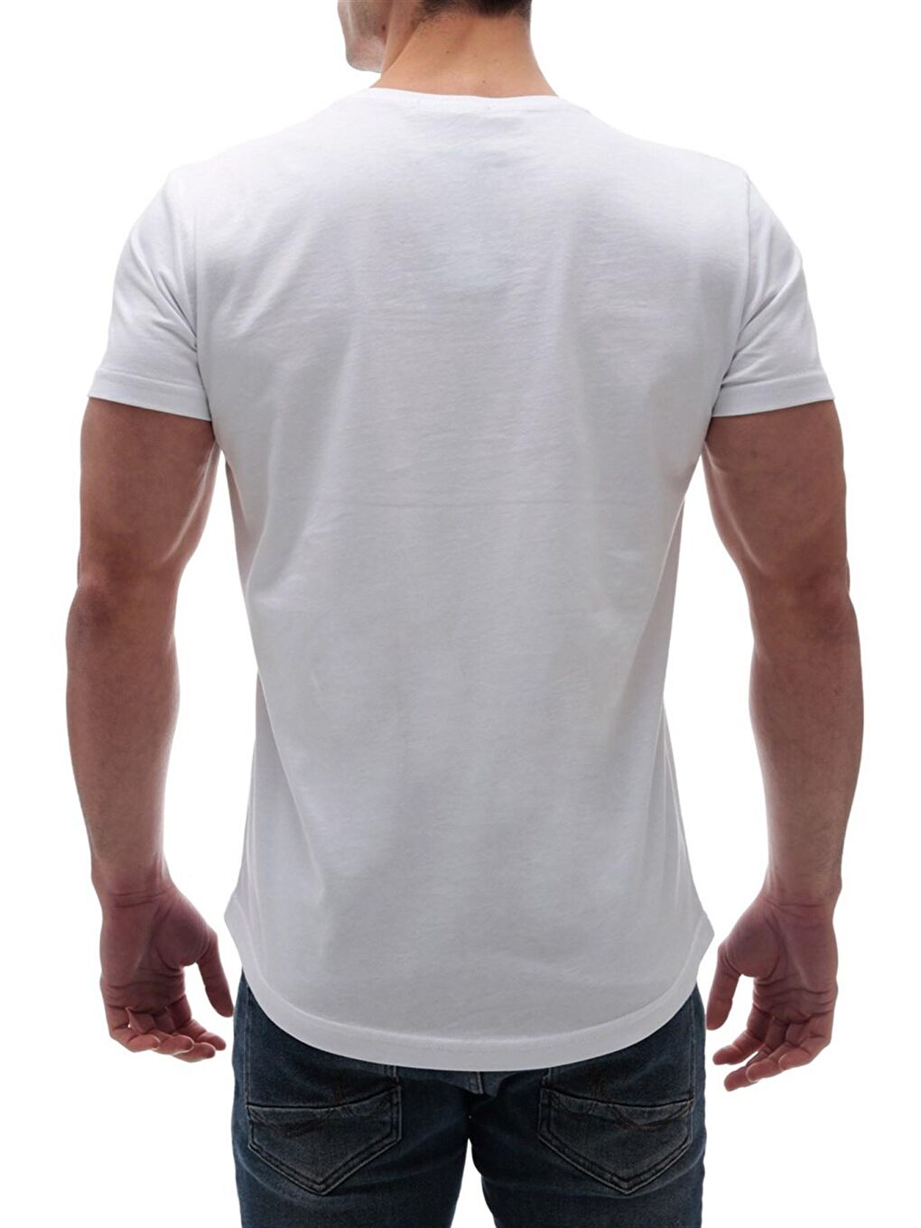 Baskılı Bisiklet Yaka Beyaz Tişört 2881-3