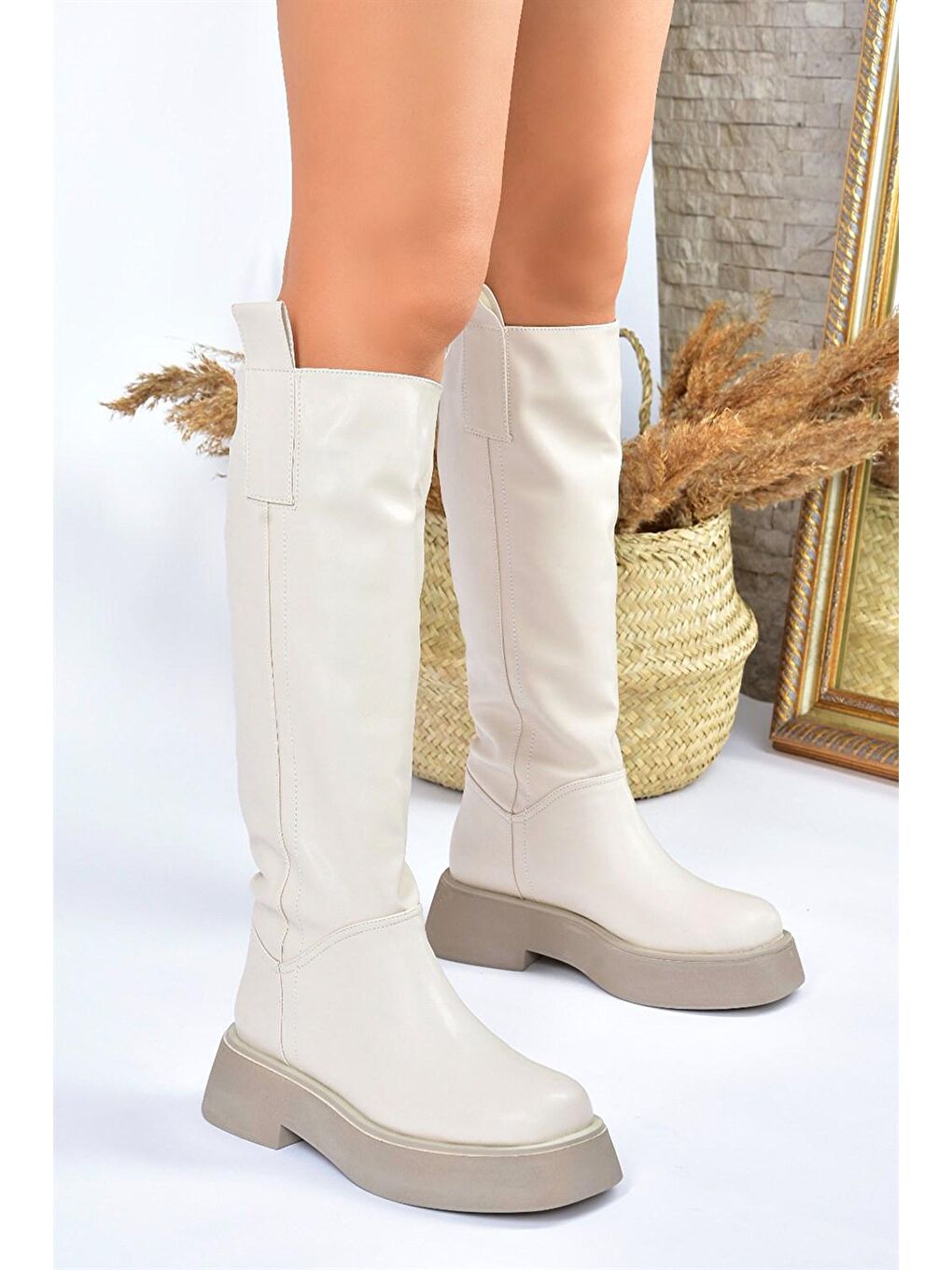 L6101304 Bej Kadın Çizme-3