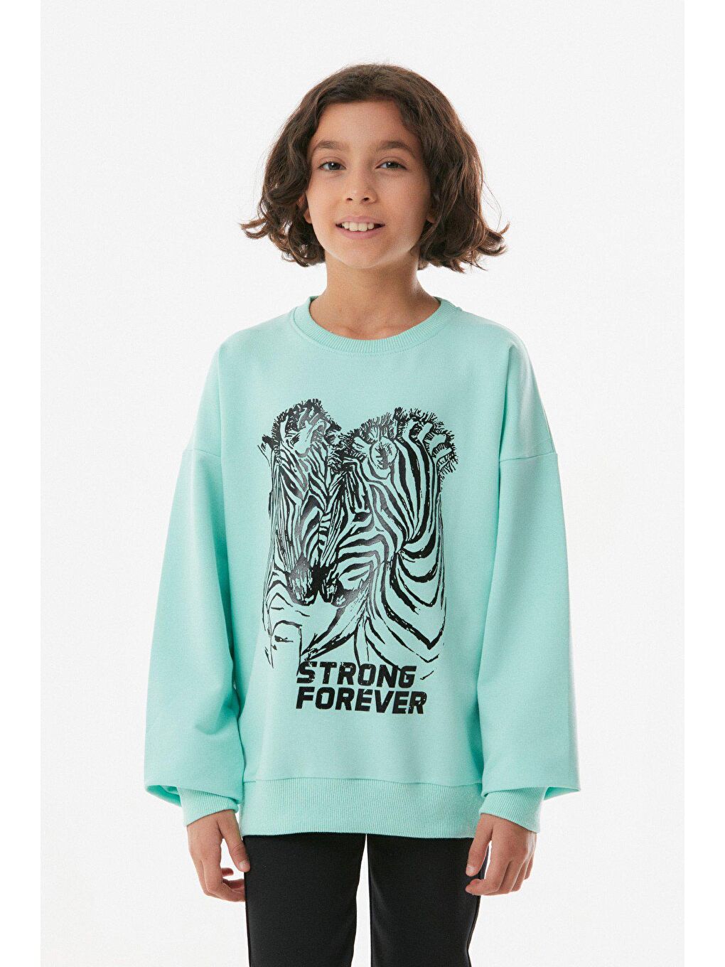 Turkuaz Zebra Baskılı Kız Çocuk Sweatshirt