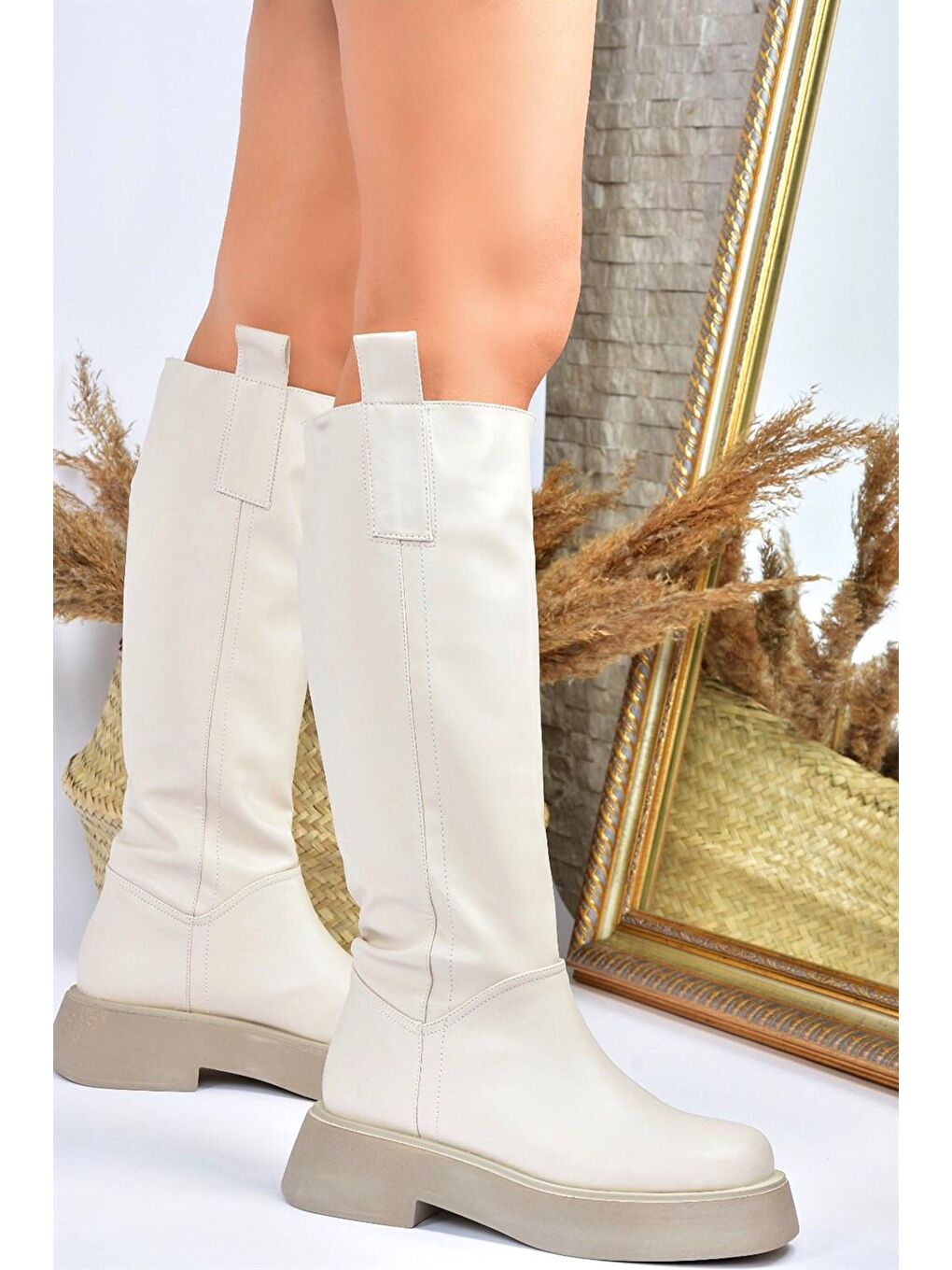 L6101304 Bej Kadın Çizme-4