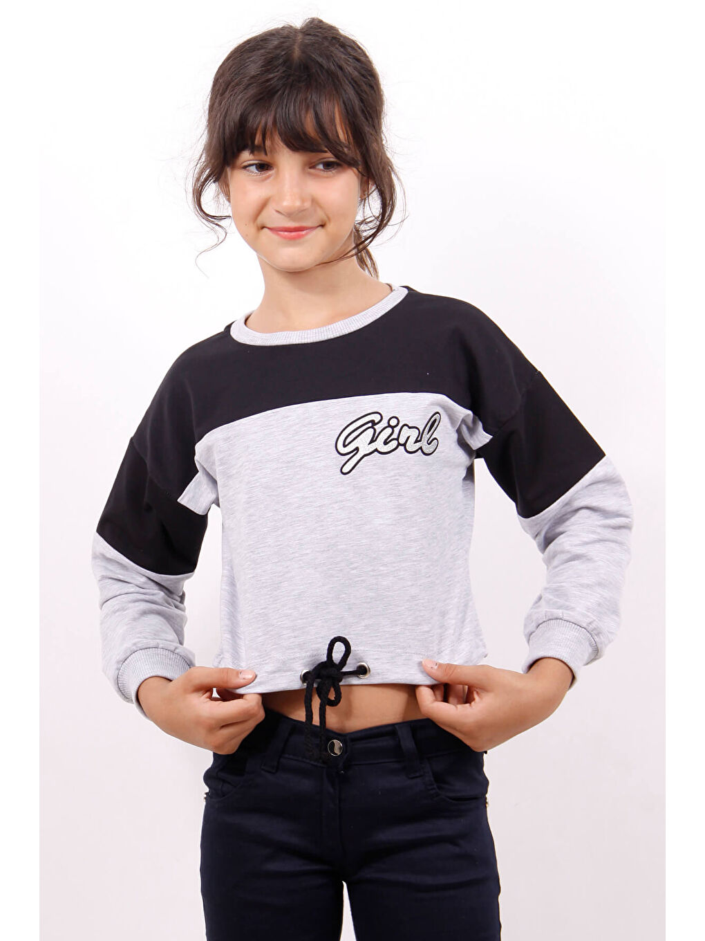 Siyah Kız Çocuk Varaklı Girl Baskılı Sweatshirt-3