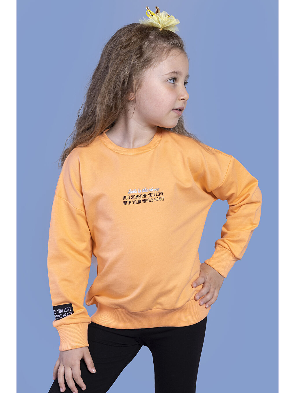Turuncu Kız Çocuk Baskılı Sweatshirt-2
