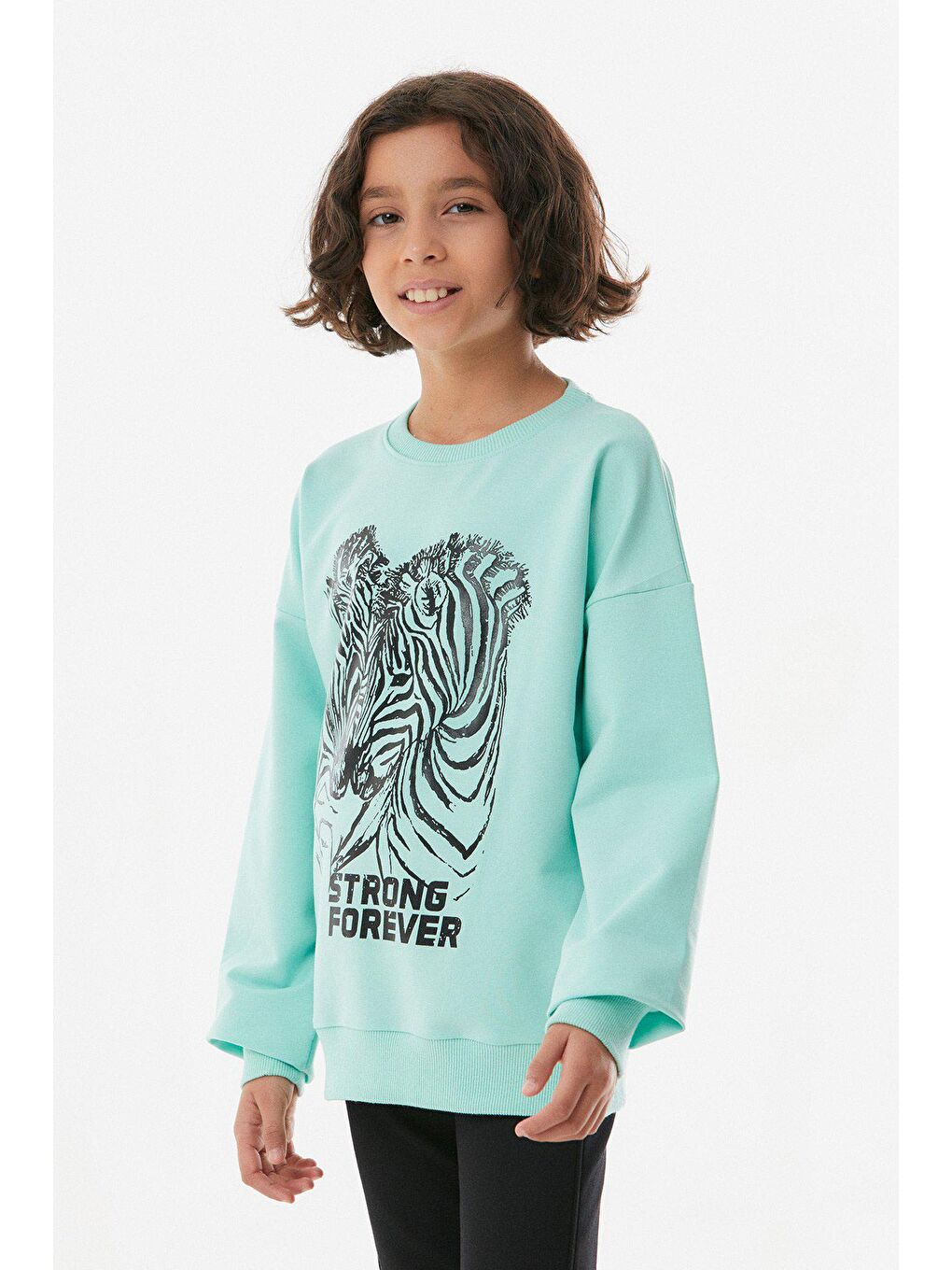 Turkuaz Zebra Baskılı Kız Çocuk Sweatshirt-3