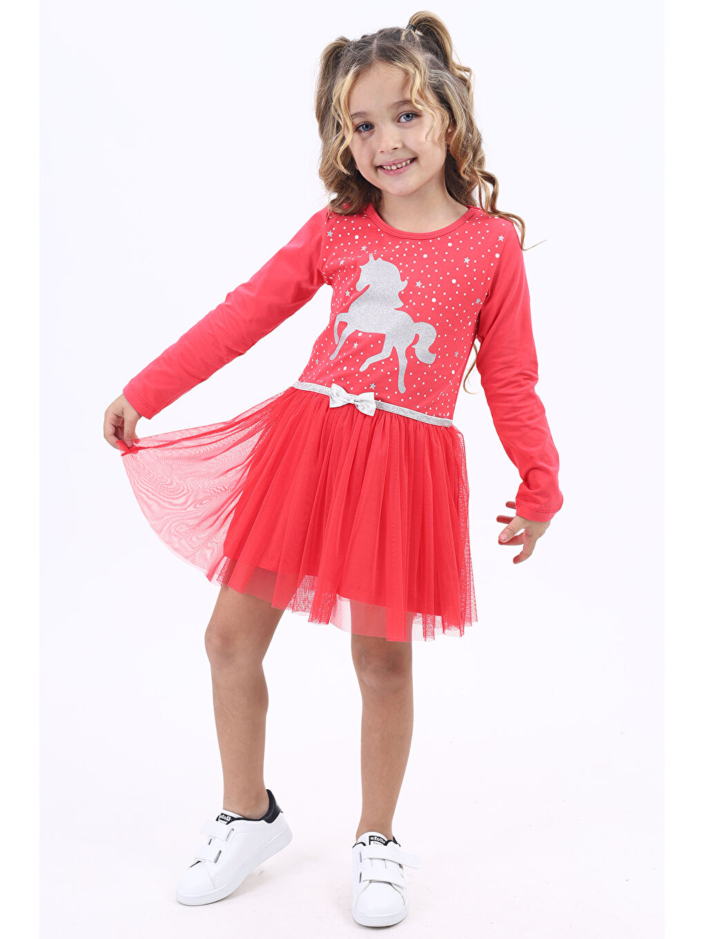 Kırmızı Kız Çocuk Baskılı Elbise-2