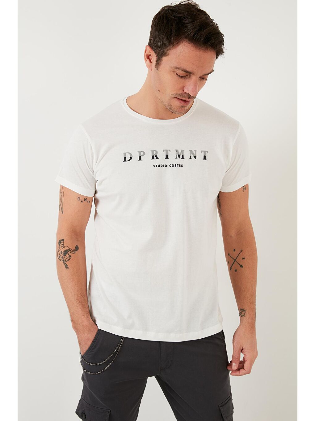 Buratti Ekru Baskılı % 100 Pamuk Bisiklet Yaka Slim Fit T Shirt 541DPRTMINT - 2