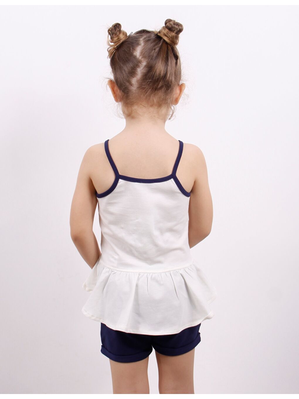 Ekru Kız Çocuk Kalp Nakışlı Şortlu Takım-1