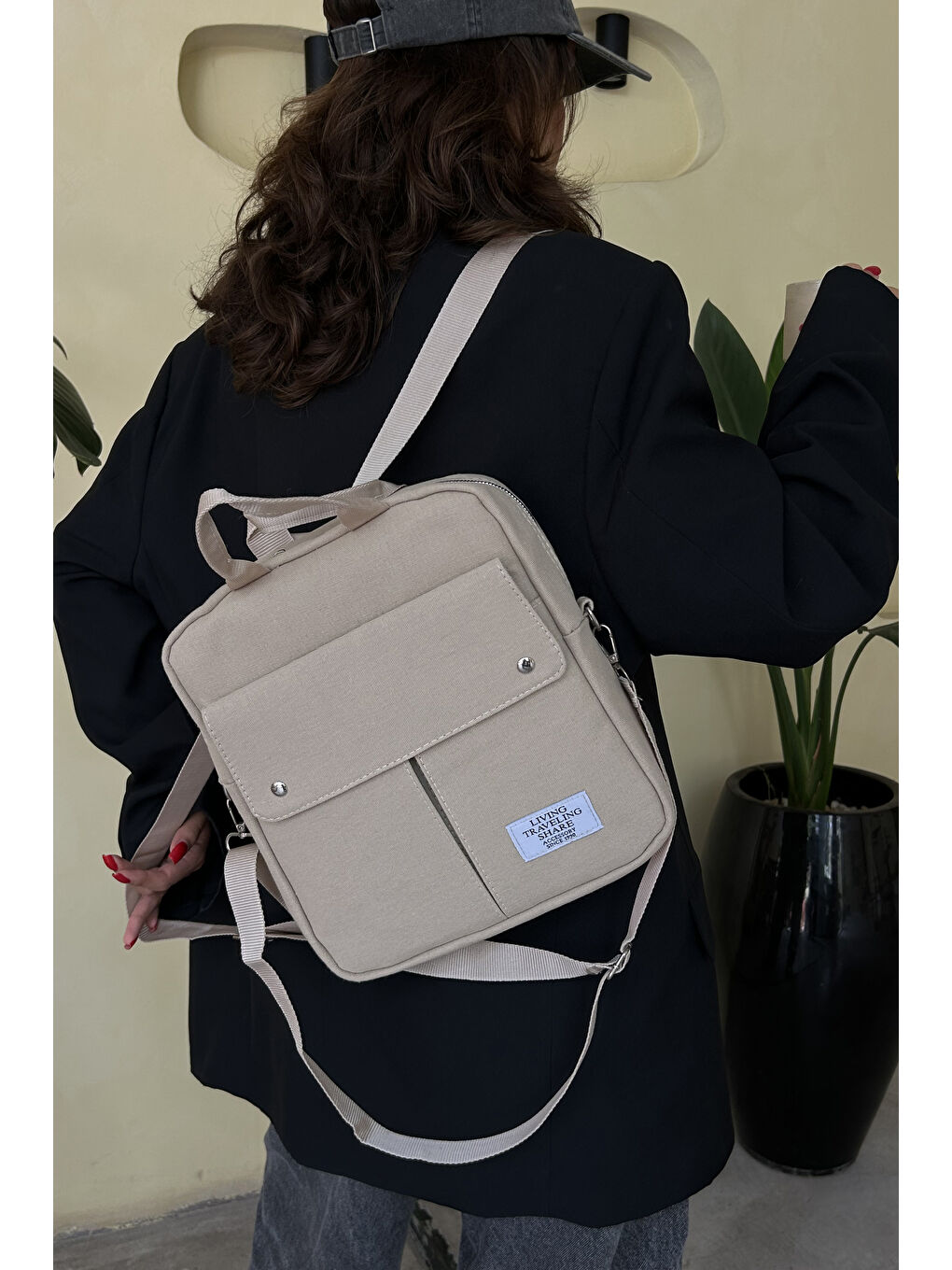 Ekru Marion 3 Ayrı Bölmeli Kadın Sırt Çantası BP-4796S