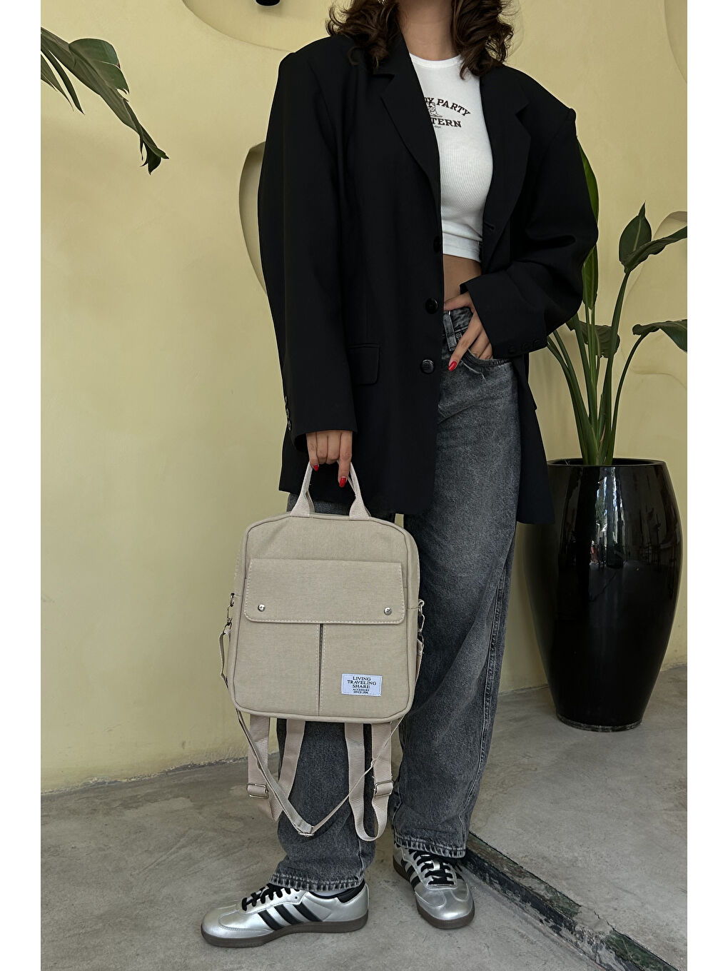 Ekru Marion 3 Ayrı Bölmeli Kadın Sırt Çantası BP-4796S-2