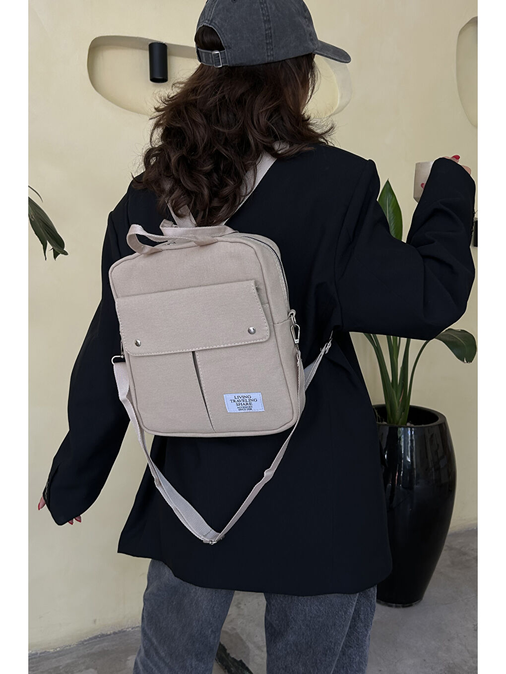 Ekru Marion 3 Ayrı Bölmeli Kadın Sırt Çantası BP-4796S-3