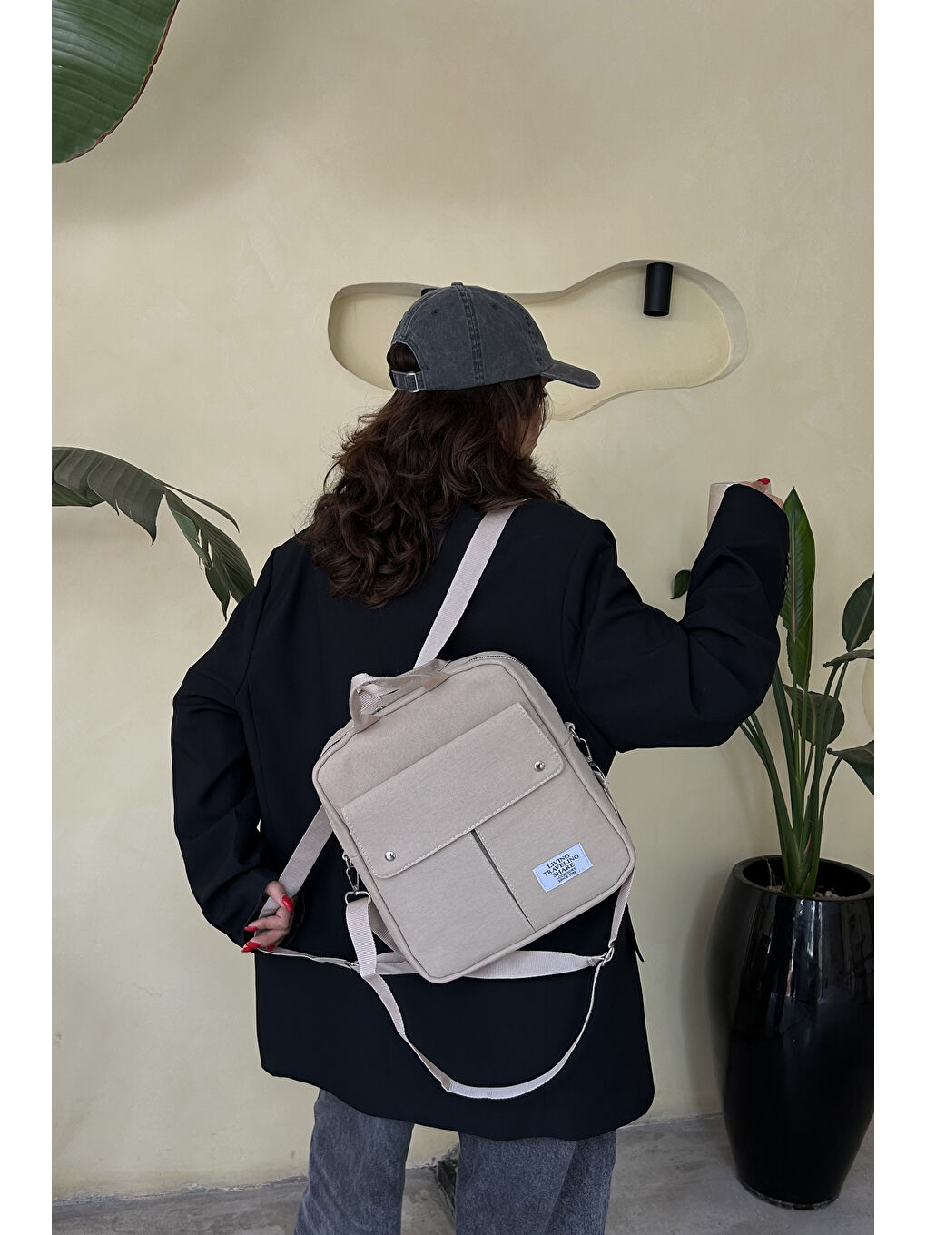 Ekru Marion 3 Ayrı Bölmeli Kadın Sırt Çantası BP-4796S-4