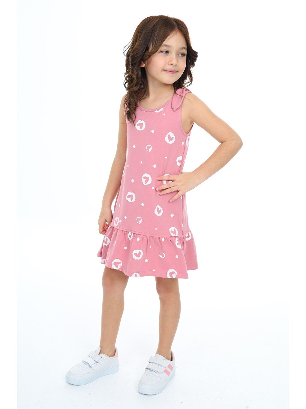 Pembe Kız Çocuk Baskılı Elbise-1