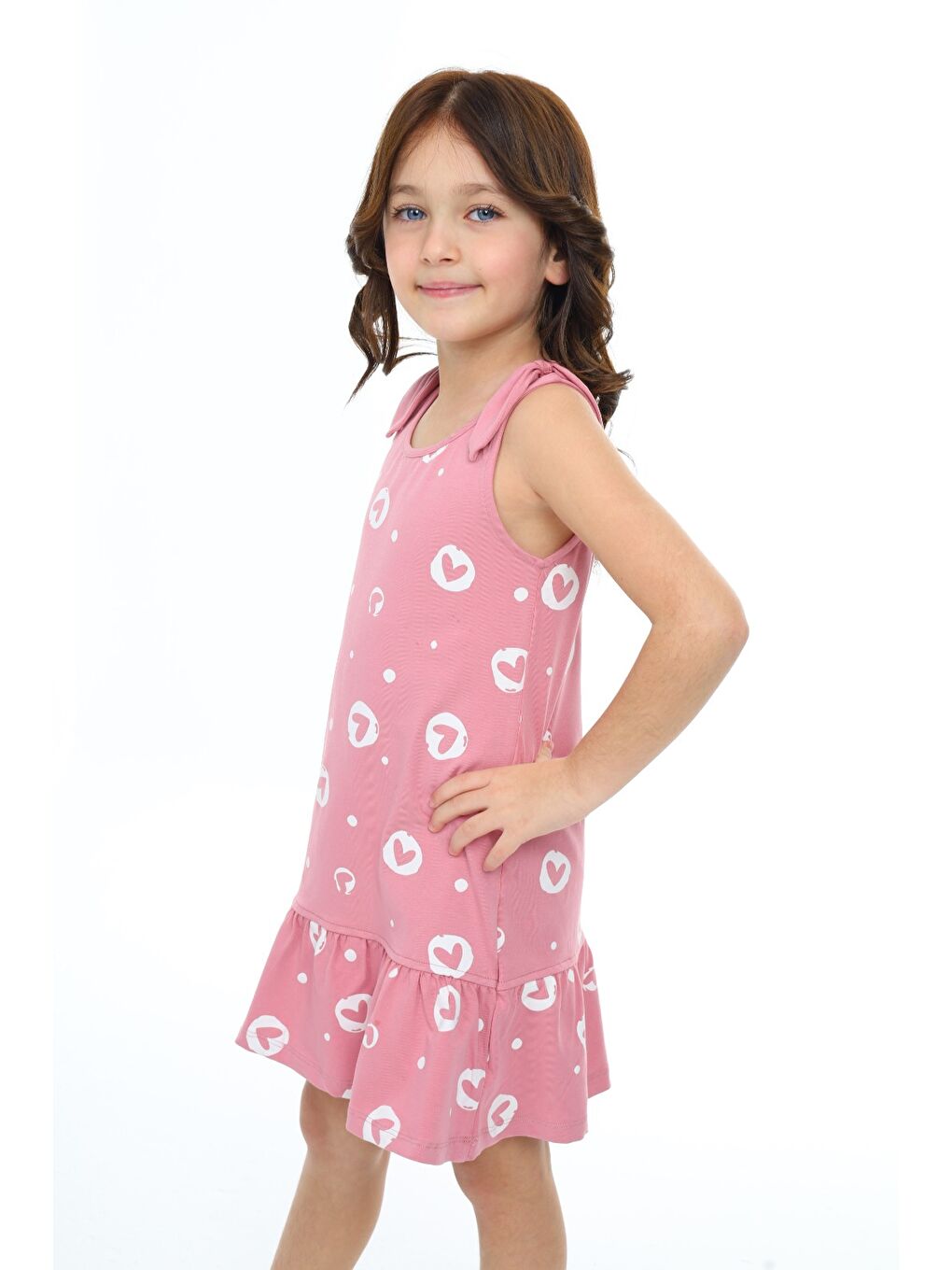 Pembe Kız Çocuk Baskılı Elbise-2
