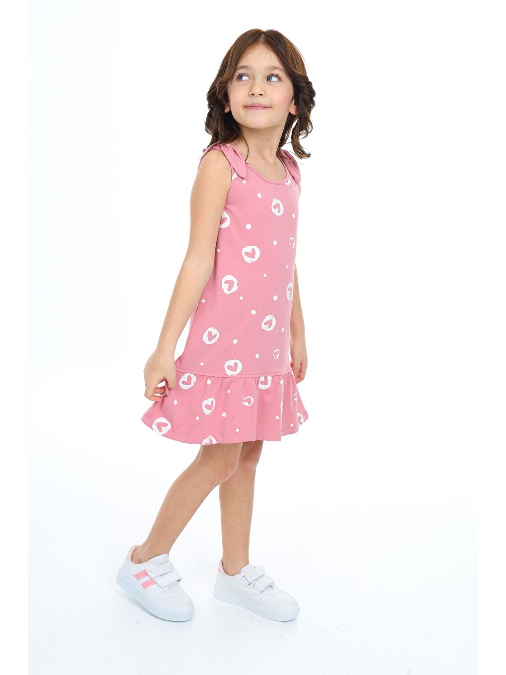 Pembe Kız Çocuk Baskılı Elbise-3