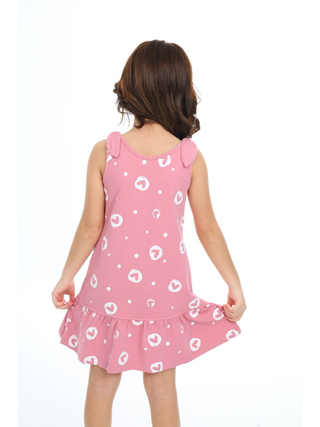 Pembe Kız Çocuk Baskılı Elbise-4