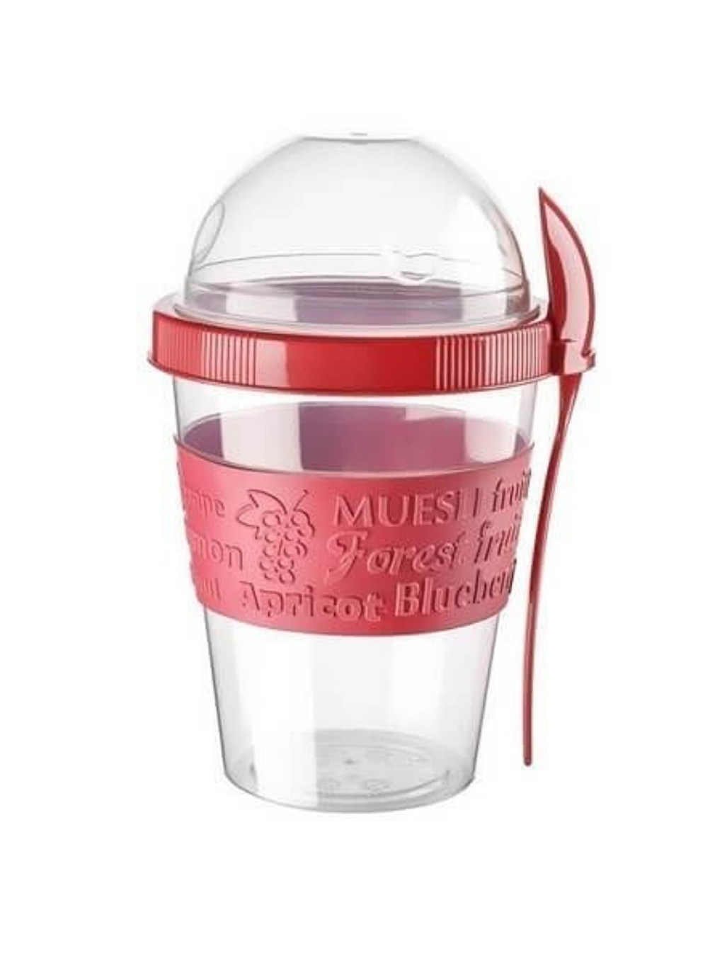 Go Detoks  Kapaklı Kaşıklı Hazırla ve Çık Meyveli Yoğurt Müsli Kabı Beslenme Diyet 600 ml Kırmızı