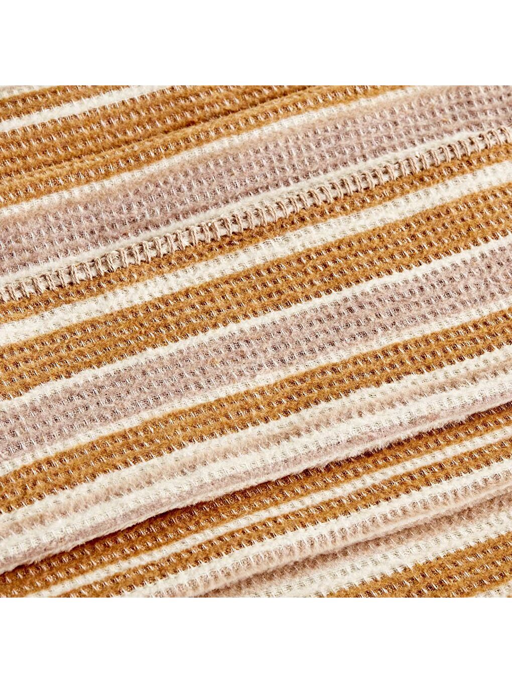Stripe Pamuklu Tek Kişilik Battaniye Bej-1