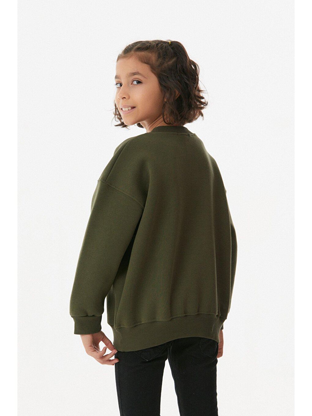 Haki Nakışlı Bisiklet Yaka Unisex Çocuk Sweatshirt-2