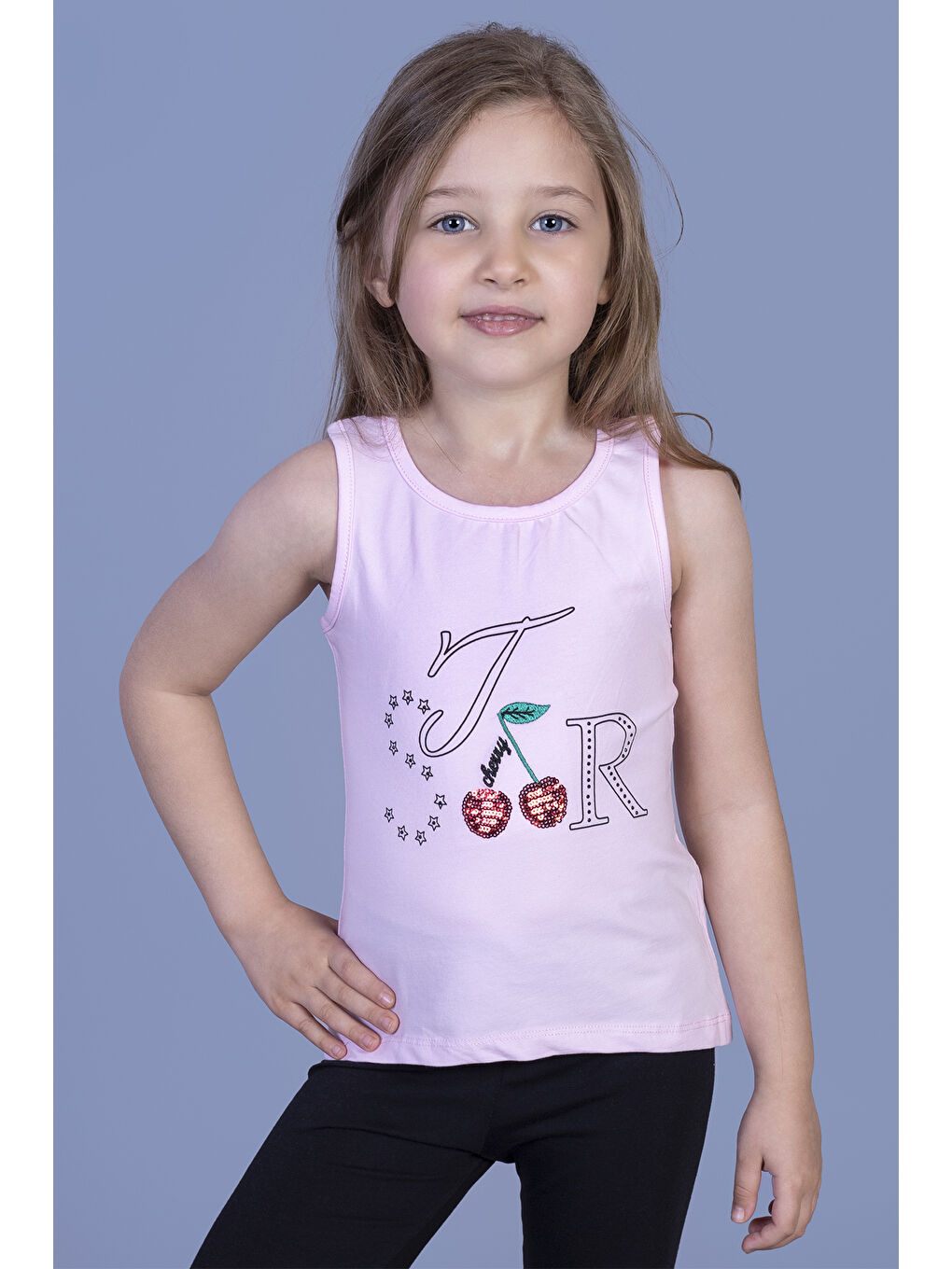 Pembe Kız Çocuk Kiraz Nakışlı Atlet